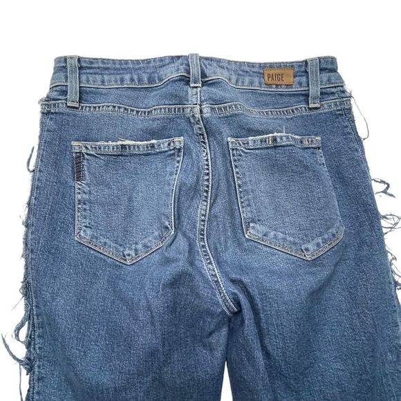 Paige Julia Dawn Racer Jeans Womens 27 Medium Wash Raw Hem Sides 29x29 Tuxedo - Picture 8 of 11